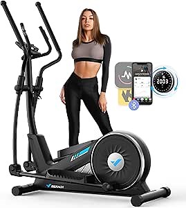 MERACH Elliptical Exercise Machine for Home Use, Elliptical Machine with Hyper-Quiet Magnetic Drive System, 16-Level Resistance Adjustment, 15.5IN Stride, 350LBS Loading Capacity, MERACH App