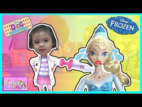DOC MCSTUFFINS SHOT QUEEN ELSA IN THE BUM Frozen Elsa sick gets Chicken Pox with Anna and Olaf