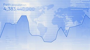 Graph with growing population on planet earth. Motion. Various graphics where demographics are visually shown in 3D animation.
