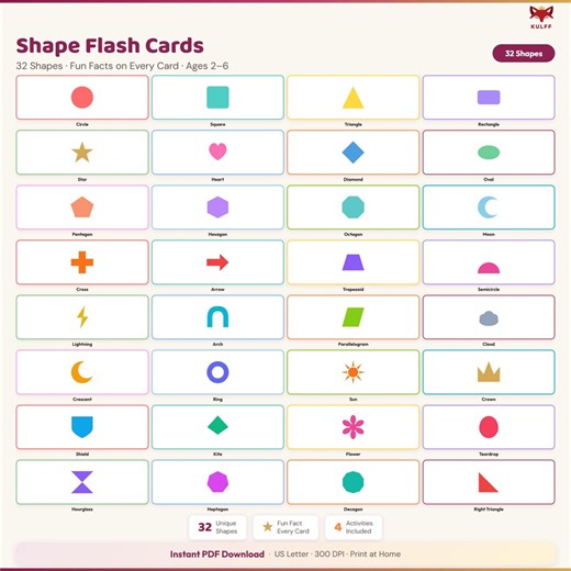 Printable Shape Flash Cards for Toddlers | 32 Shapes With Fun Facts | Preschool Kindergarten Homeschool | Montessori Shapes | Geometry - Etsy