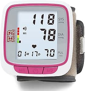 Ever Ready First Aid Fully Automatic Blood Pressure Wrist Cuff Watch Wearable Monitor for Home Use - Pink- Batteries Included