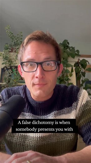 Jonny Thomson on Instagram: "Today’s post is a paid collaboration with Ground News, an app I use, respect and genuinely endorse. The transcript: A false dichotomy is when somebody presents you with two options and tries to force you to pick between them. Of course, sometimes there are actually only two options. ‘Are you going to eat that cake or not?’ You can only choose one. But a false dichotomy is when there are either more than two options, or when you can be both at the same time. For examp