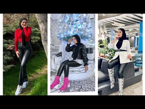 Amazing & unique trend leather shiny leggings with hijab fashion style ideas