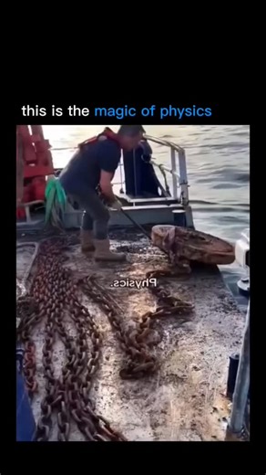 Trendingsociety on Instagram: "This video visualizes two fundamental physics concepts using real-world demonstrations. First, a heavy chain hanging from a boat naturally forms a catenary curve under gravity, a shape mathematically described by the equation y = a cosh(x/a). The curve emerges from the balance between gravitational force and tension along the chain. Next, a stream of dyed flammable liquid ignites mid-air as rapid evaporation mixes the fuel with oxygen, allowing combustion to occur