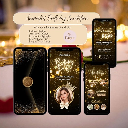 Animated Birthday Invite, Editable Digital E Invitation With Music, Photos and Envelope - Etsy