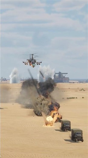 Epic Ka-52 helicopter strike on military truck convoy