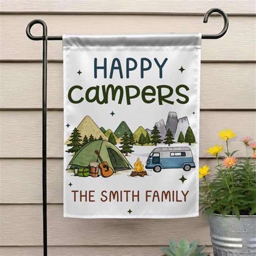 Personalized Camping Signs, Silk Garden Flag, Happy Campers Banner, Welcome to Our Campsite Sign - Etsy