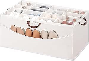STO STO Shoe Organizer for Closet, Fits Up to 16 Pairs, XL Shoe Box Containers with Adjustable Dividers, Clear Cover Shoe Storage Bins, Stackable Space Saving Shoes Holder for Shoes and Boots, Beige