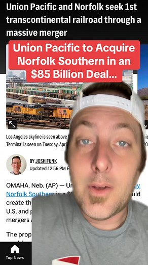4.9K views · 30 reactions | Union Pacific to acquire Norfolk Southern in an $85 billion deal. #fypシ #fypageシ #viralvideo #UnionPacific #norfolksouthern #Merger #Billions #monopoly #railroad #transcontinentalrailroad #money #BreakingNews | Joe Larson | Facebook