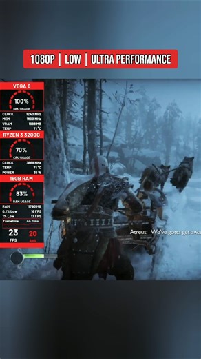 GOD OF WAR RAGNARÖK on RYZEN 3 3200G?! 😱 Vega 8 | 1080p LOW FSR ULTRA PERFORMANCE #shorts #benchmark