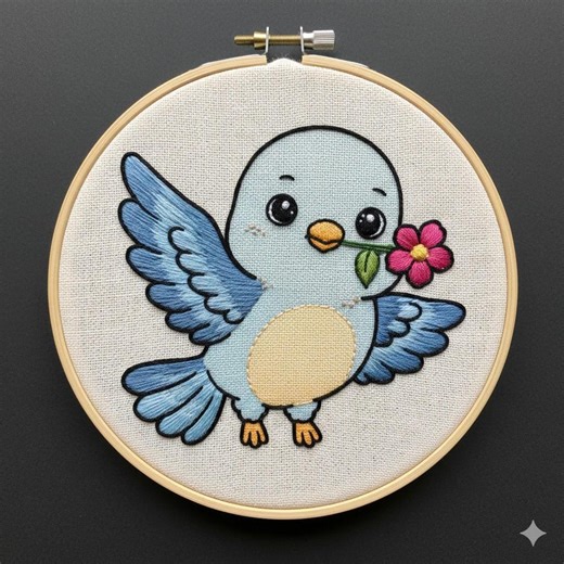 Cute Bird With Flower Embroidery Design, Cute Bird Embroidery Template PDF File (instant Download) - Etsy