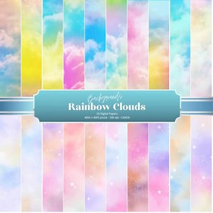 Rainbow Cloud Digital Paper | 20 Gradient Backgrounds | 4095x4095px 300DPI | Canva Editable | Pastel Sky Aesthetic | Instant Download - Etsy Australia