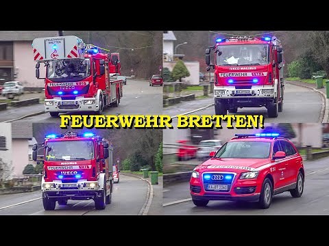 [Viel Blaulicht + Pressluft + Bullhorn] - Einsatzfahrt Feuerwehr Bretten mit erweitertem Löschzug -
