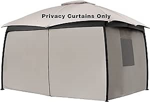 FAB BASED Gazebo Curtains 10x10，Gazebo Replacement Privacy Curtain with Windows, Outdoor Privacy Curtains - Waterproof for Patio, Backyard, Lawn (Grey)