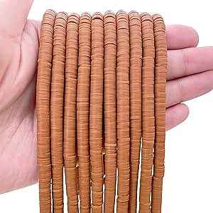 10 Strands Clay Bead, Heishi Beads for Bracelet Stack, Earth Tone Clay Beads for Adults, Flat Beads Kit for Friendship Bracelets, Neutral Beads Bracelet Making Kit(Terracotta)