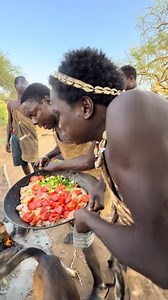 Hadzabe Tribe bushmen prepare tasty natural delicious food in the nature every day, today they are making special bush salad to share with everyone like a family | Creativity