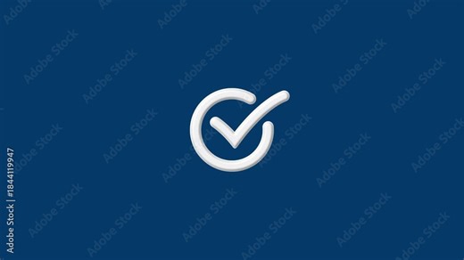 check mark icon.Animated check mark icon in white against dark blue background for positive affirmations and approved actions. isolated tick mark or confirm icon animation. 4k video