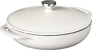 Lodge 3.6 Quart Enameled Cast Iron Oval Casserole With Lid– Dual Handles – Oven Safe up to 500° F or on Stovetop - Use to Marinate, Cook, Bake, Refrigerate and Serve – Oyster White