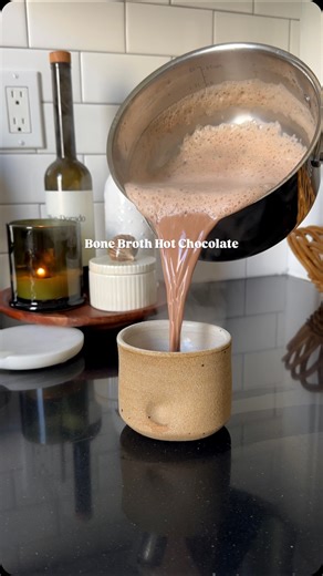 Hannah Holt on Instagram: "Bone Broth Hot Chocolate on the Animal Based Diet🦴 Would you try it? First of many recipes in my “Fall Into Nourishment” series where traditional cozy meals & drinks are turned into nutrient dense staples. Bone Broth Hot Chocolate☕️: • 2 cups REAL milk🥛 • 3/4 cup bone broth🦴 • 1 scoop collagen🐮 • 2 tbsp cocoa powder🍫 • 1 tsp vanilla extract🍨 • Pinch of sea salt🧂 • 1/4 cup maple syrup🍁 Don’t knock it until you try it. Video not sponsored but using @lineageprovis