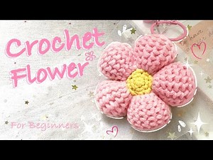 How to Crochet a Simple Flower Keychain | Beginner Friendly & Quick | Tiny Crochet Lab