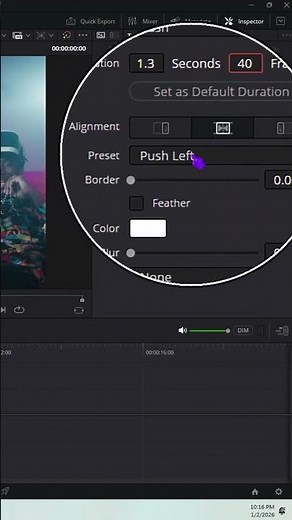 DaVinci Resolve Push Transition (Motion Blur + SFX) #shorts