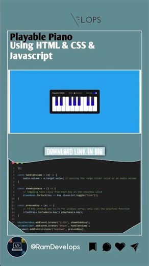 Playable Piano Using HTML , CSS & Javascript || Ram Develops || #shorts #trending #programming #code