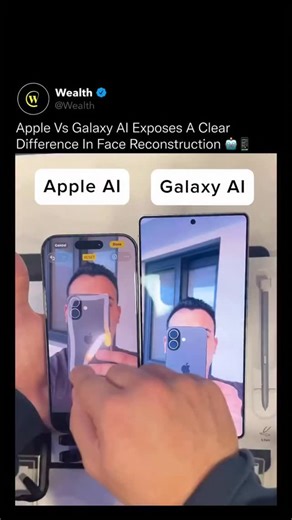 Wealth | Bussiness | Finance on Instagram: "wealth This side-by-side makes the gap between an iPhone and a Galaxy impossible to ignore. A When both systems are asked to reconstruct a human face, Galaxy Al preserves facial structure, proportions, and realism, while Apple Al collapses under the same task. The difference isn't cosmetic, it's foundational. This comes down to computer vision models, training depth, and how each system understands facial geometry. Galaxy's approach maintains identity