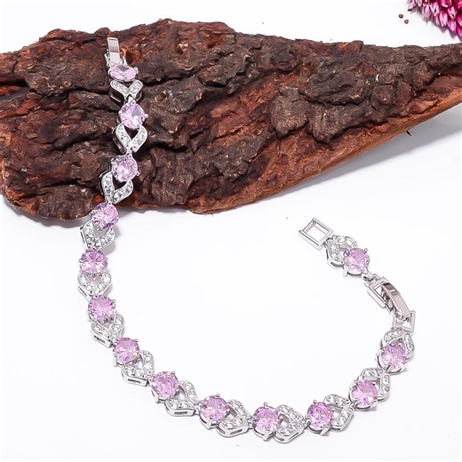 Rose Quartz 925 Sterling Silver Tennis Bracelet for Women, White CZ Gemstone Bracelets Jewelry - Etsy