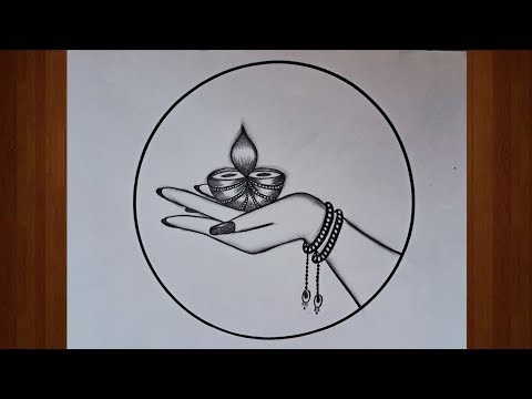 Diwali Drawing with pencil sketch for beginners | how to draw Dipawali hand diya Drawing | Easy