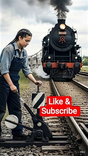 manual switch point operated by lady in railway #train #viral #aigenerated #viralstory #viralvideos