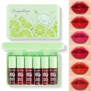 Eakroo 6 Colors lemon Lip Tint Stain Set, Korean Velvet Lip Stain Lip Gloss Lip Tint Stain, Liquid Lipstick for Women, Lip Stain Long Lasting Waterproof, Non-Stick Cup, High Pigment, Vivid Color
