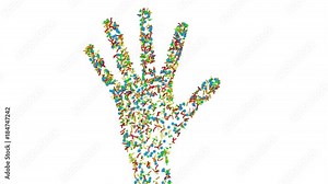 Microbiome , microorganisms, bacteria, viruses, microbes crawling , reproducing, multiplying , living on human hand.3d animation, white background