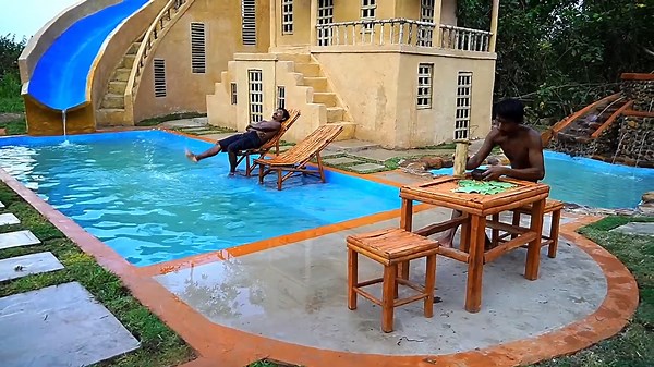 Building a 3-Story Mud Villa with Waterslide, Pool, and Fish Pond