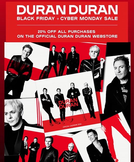 Duran Duran’s annual Black Friday / Cyber Monday Sale kicks off Thursday, Nov. 27 at 8 AM GMT and runs through Tuesday, Dec. 2 at 8 PM GMT. Browse the official store so you can plan your shopping list ! https://l.os.fan/duranduran/v030h0ok 🛍️ | Duran Duran