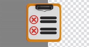 3D Animation of Wrong Symbol with Paper Board and List Inside | Alpha Channel