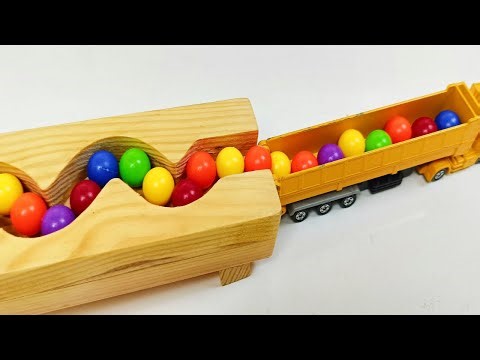 Marble Run Race ☆ HABA Slope & Retro Makita Truck, Garbage Truck, Excavator, Dump Truck, Ambulance