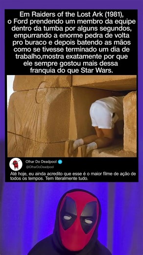 Em Raiders of the Lost Ark (1981), Harrison Ford claramente estava se divertindo filmando este filme