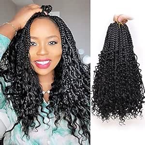 Themis Hair Goddess Box Braids Crochet Hair With Curly Ends 14 Inch 7packs, Short Boho Locs Braid Hair Extesnions Medium Pre-Looped Synthetic Crochet Braids For Black Women (112strands,Black1B)