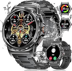 LIGE Military Smart Watch for Men(Answer/Make Call),1.43" HD AMOLED Rugged Smartwatch for iPhone Android Phone,Fitness Watch,Black Sport Watch with 120+ Sport Modes/5ATM Waterproof