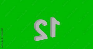 Animation of rotation of a white twelve number with shadow. Simple and complex rotation. Seamless looped 4k animation on green chroma key background Stock Video