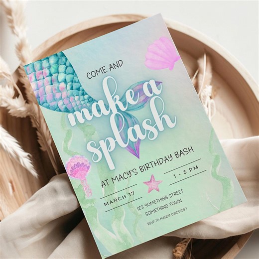 Mermaid Invitation Make A Splash Invite Under the Sea Invite - Etsy