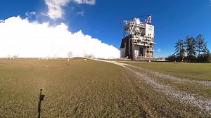 360° Video Capturing the Smoke and Fire of a NASA RS-25 Rocket Engine Test