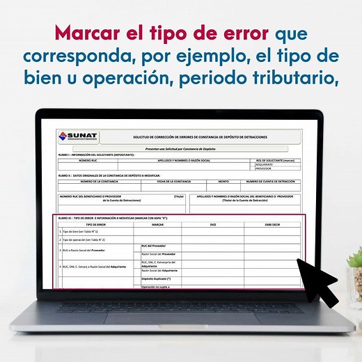 ¡Importante! 📌 Corrige errores en datos del depósito de Detracciones. ▶ Dentro de los datos a ingresar en la solicitud de corrección de errores del depósito de #Detracciones, existen supuestos que requieren documentación adicional, los cuales pueden encontrase en Sunat virtual. 👉 https://www.gob.pe/701 | SUNAT