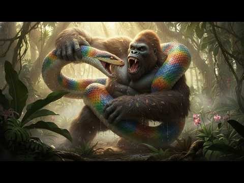 king kong battles a giant python in the amazon rainforest to defend his throne in 4k