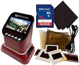 Wolverine F2D Saturn Digital Film & Slide Scanner - Converts 120 Medium Format, 127 Film, Microfiche, 35mm Negatives & Slides to Digital - 4.3" LCD, 16GB SD Card, Z-Cloth & HDMI Cable Included (Red)