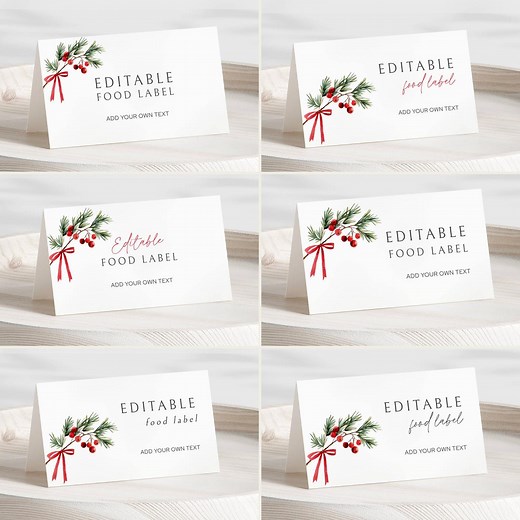 Editable Christmas Buffet Labels, Evergreen Buffet Cards, Holiday Party Food Tent Cards, Christmas Food Table Labels Printable, LLP264 - Etsy