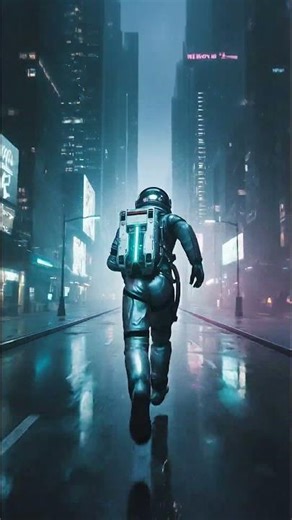 Cyberpunk Astronaut Running – Neon Alien Emerges 4K
