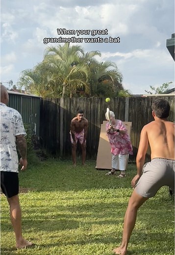Backyard Cricket with Great Grandmother on Christmas Day