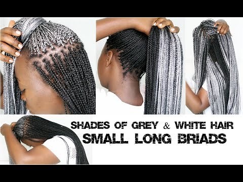 Braids On Natural Hair In Shades Of Grey & White Hair Long Small Box Braids With Xpression hair