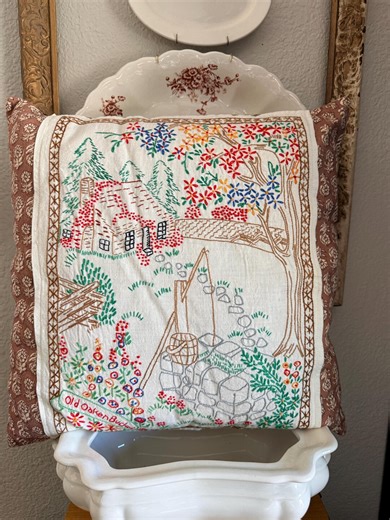 Vintage Embroidered Pillow - Etsy